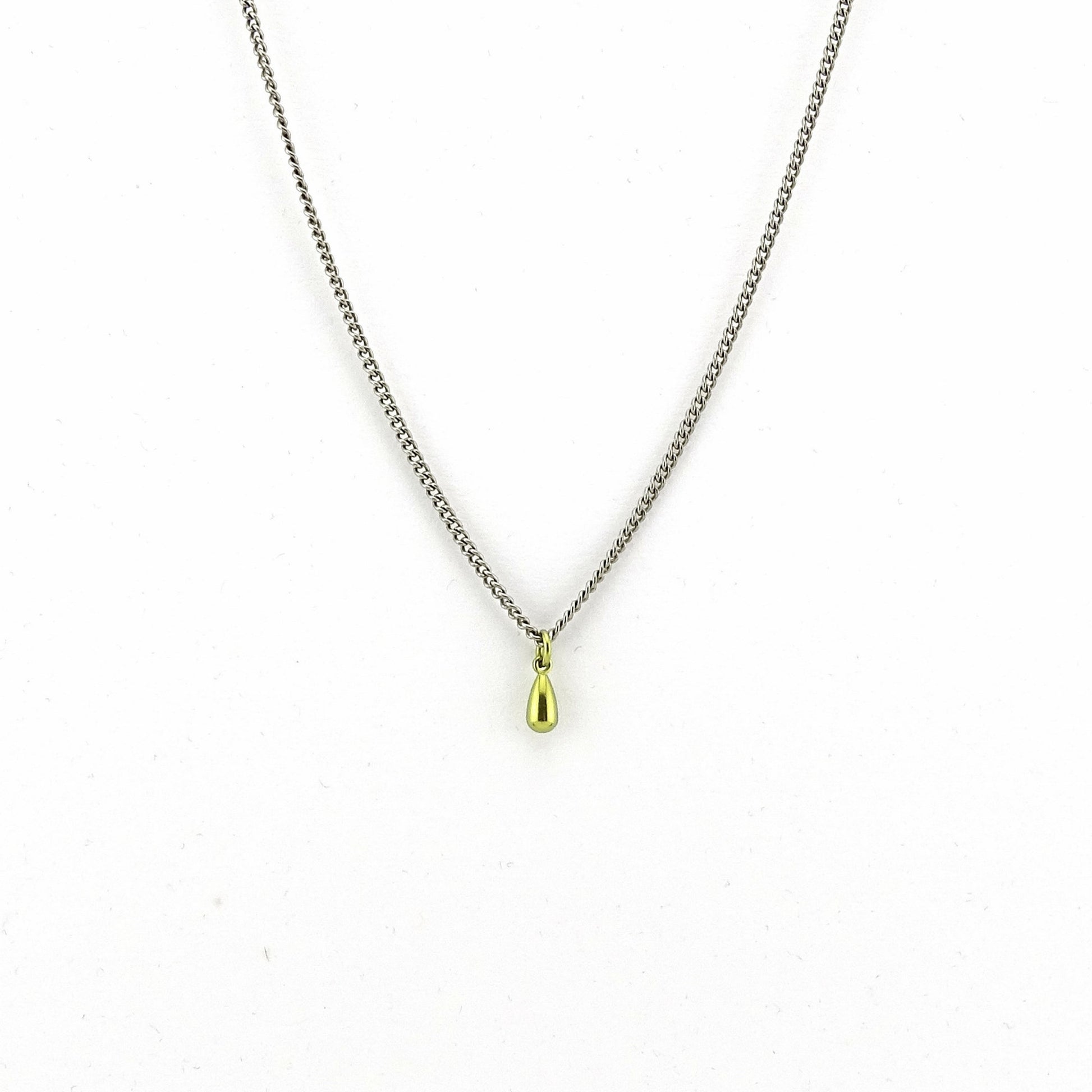 Tiny Gold Teardrop Titanium Necklace, Gold Anodized Titanium Droplet, Nickel Free Hypoallergenic Titanium Chain Necklace for Sensitive Skin