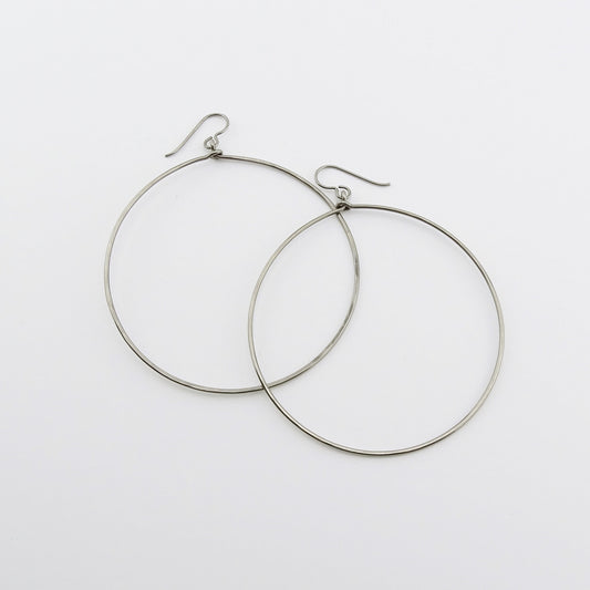 Large Dangle Niobium Hoops, Titanium Hoop Earrings for Sensitive Ears, Nickel Free Hypoallergenic Big Hoops, Silver Gray Niobium,