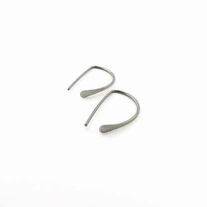 Niobium Half a Hoop Threader Earrings, Nickel Free D Shaped Slider Earrings, Silver Niobium Small Open Hoops, Hypoallergenic Semi Circle