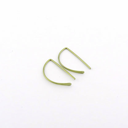 Gold Niobium Half a Hoop Threader Earrings, Gold Nickel Free D Shaped Slider Earrings, Niobium Small Open Hoops, Hypoallergenic Semi Circle