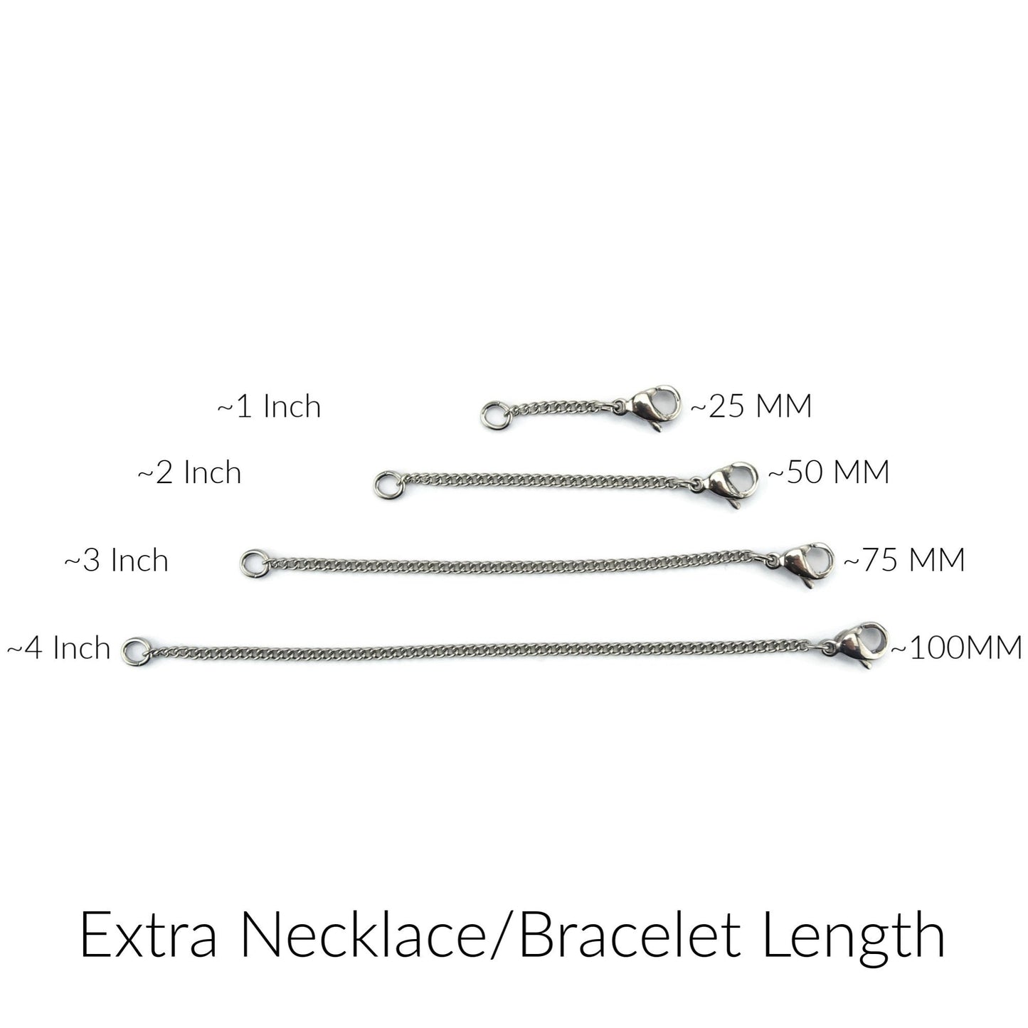 Titanium Necklace Extender, Pure Titanium Chain Extension, 1&quot;,2&quot;,3&quot; or 4&quot; Extra Length, Nickel Free Hypoallergenic Bracelet Adjuster