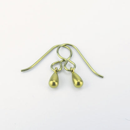 Tiny Gold Titanium Teardrop Earrings, Nickel Free Drop Earrings for Sensitive Ears, Hypoallergenic Titanium Jewellery