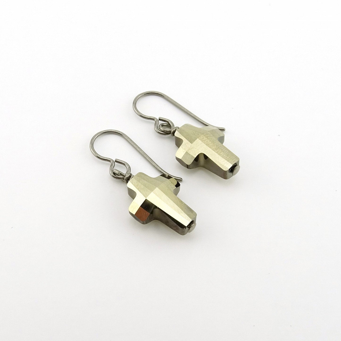 Metallic Gold Cross Nickel Free Earrings, Gold Swarovski Crystal Cross Niobium Earrings for Sensitive Ears, Hypoallergenic Titanium Earrings