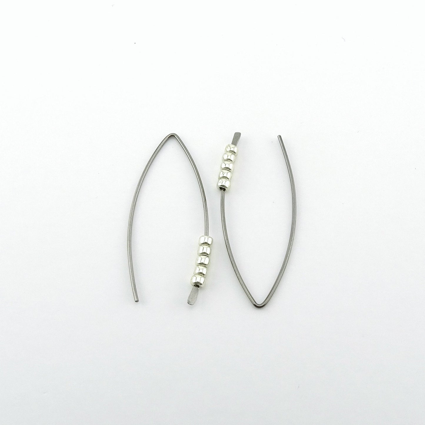 Silver Beaded Niobium Wishbone Threader Earrings, Nickel Free Tiny Silver Beads Threaders, Hypoallergenic Sliders for Sensitive Ears