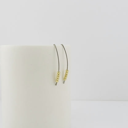 Gold Beaded Niobium Wishbone Threader Earrings, Nickel Free Tiny Gold Beads Threaders, Hypoallergenic Sliders for Sensitive Ears