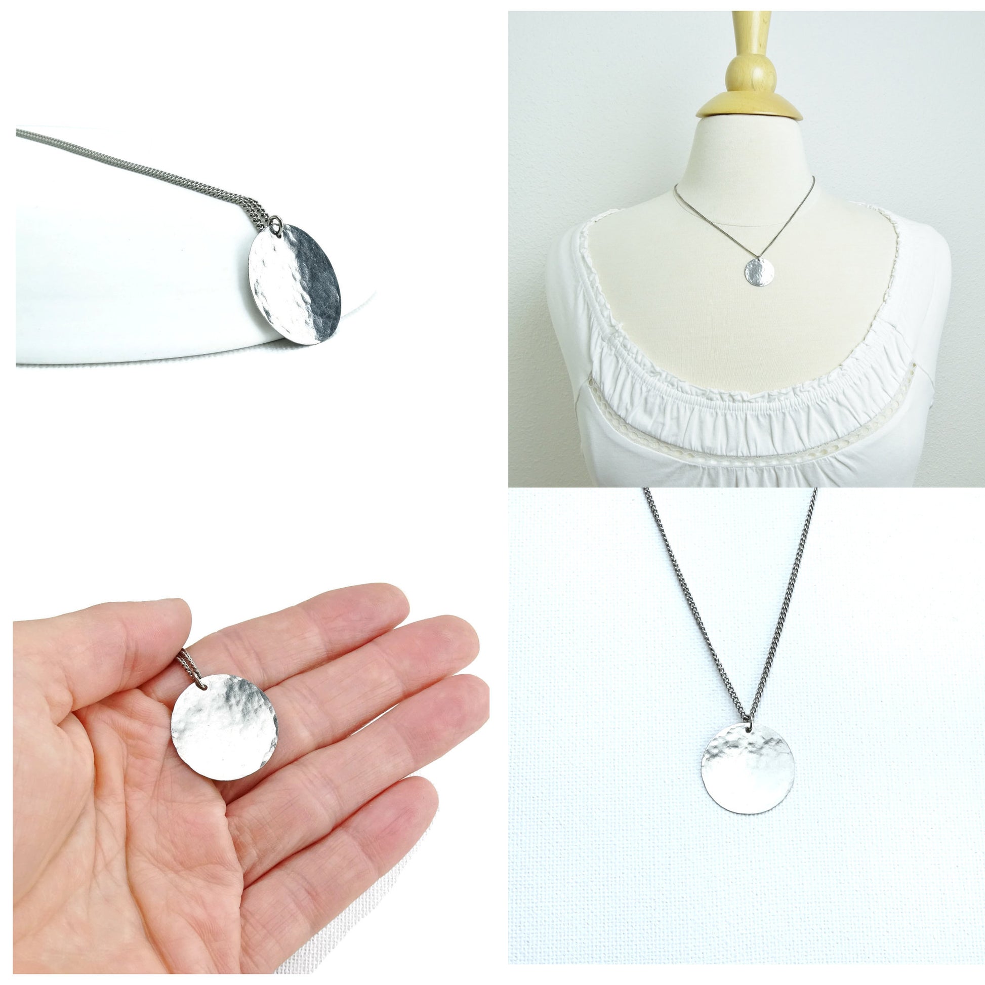 Titanium Necklace Large Disc, Niobium Circle Disk Necklace, Modern Hypoallergenic Niobium and Titanium Necklace for Sensitive Skin