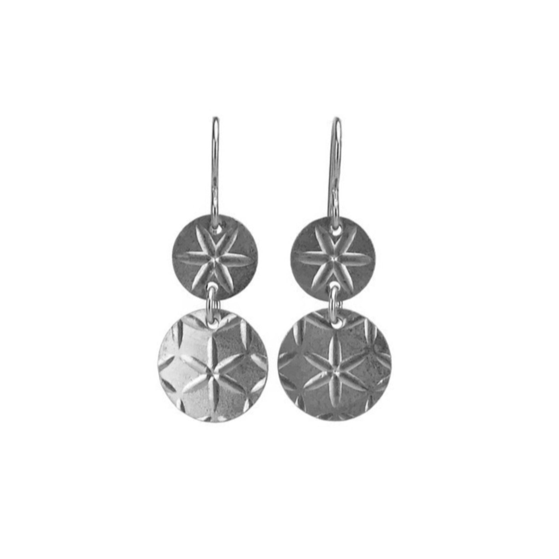 Titanium Earrings Double Disc Earrings, Star Patterned Discs Niobium Earrings, Hypoallergenic Nickel Free Disk Earrings for Sensitive Ears