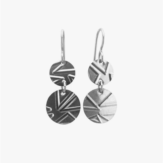 Niobium Earrings Double Disc Geo Patterned Nickel Free Discs Titanium Earrings, Geometric Triangles Embossed Disk Sensitive Ears Earrings