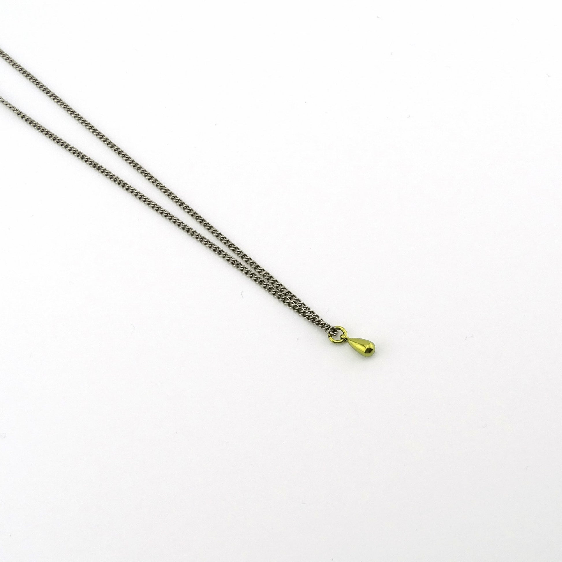 Tiny Gold Teardrop Titanium Necklace, Gold Anodized Titanium Droplet, Nickel Free Hypoallergenic Titanium Chain Necklace for Sensitive Skin