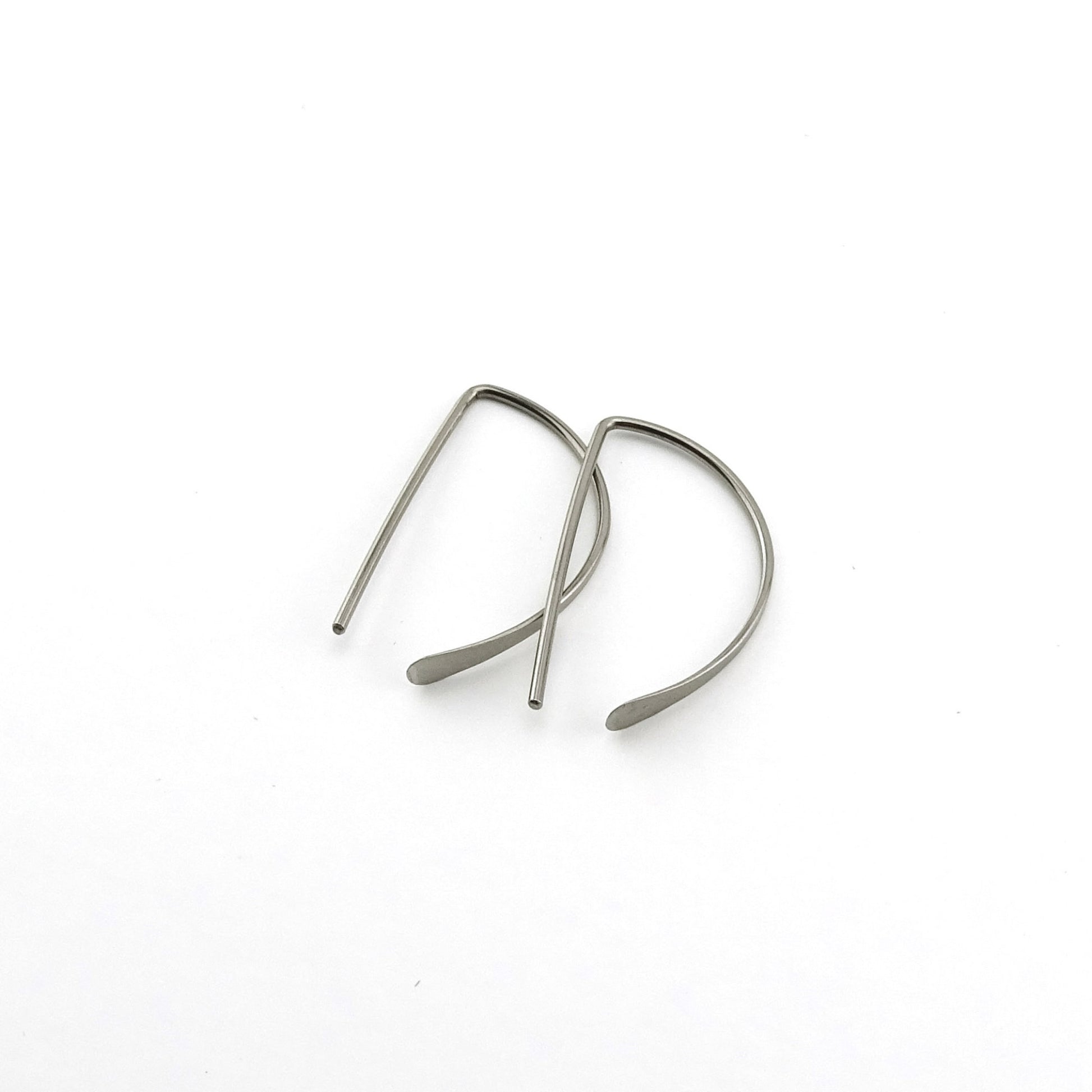 Niobium Half a Hoop Threader Earrings, Nickel Free D Shaped Slider Earrings, Silver Niobium Small Open Hoops, Hypoallergenic Semi Circle