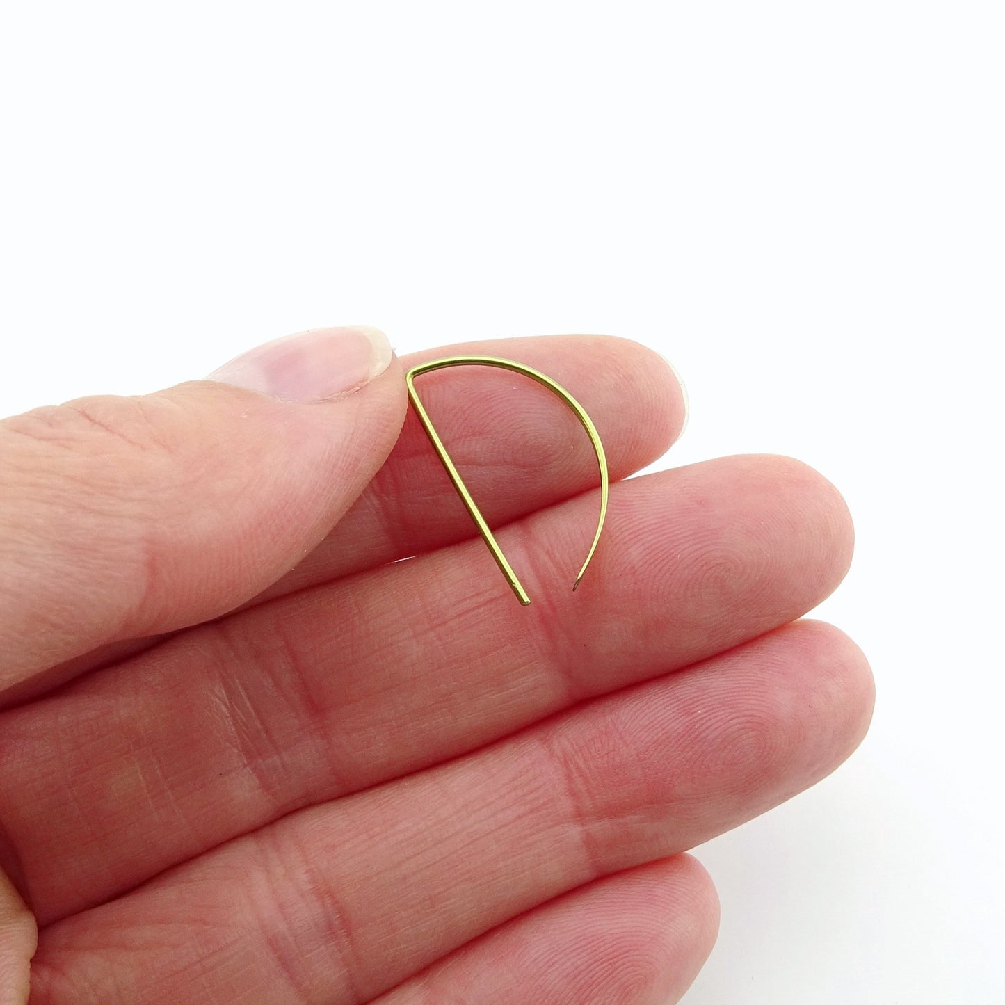 Gold Niobium Half a Hoop Threader Earrings, Gold Nickel Free D Shaped Slider Earrings, Niobium Small Open Hoops, Hypoallergenic Semi Circle