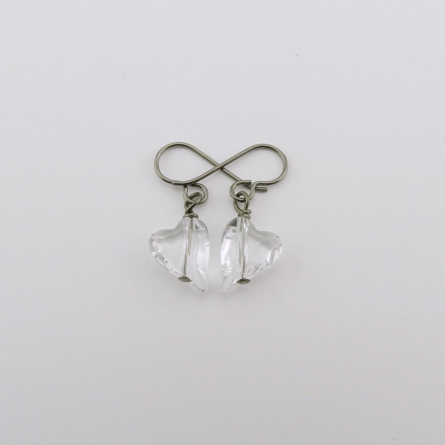 Clear Crystal Heart Titanium Earrings, Swarovski Crystal Love Heart Wire Wrapped Niobium Sensitive Ears Earrings Hypoallergenic Nickel Free