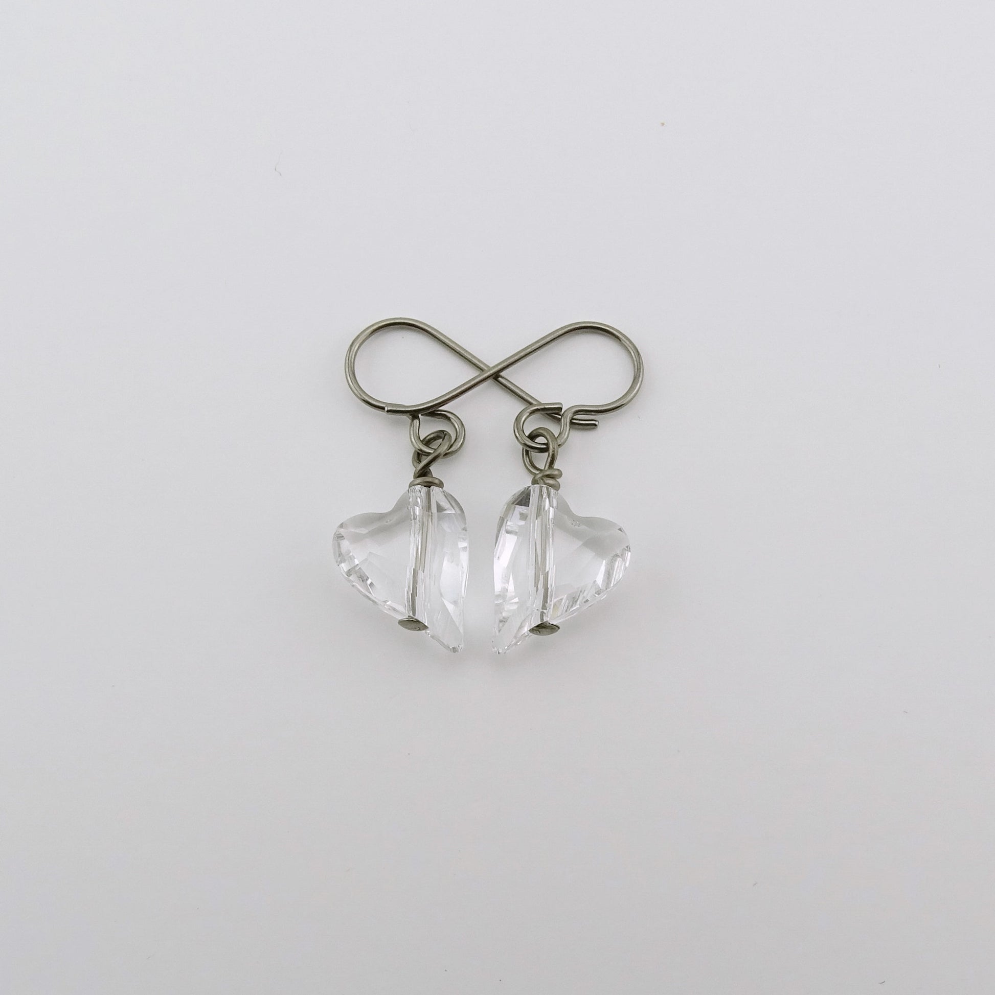 Clear Crystal Heart Titanium Earrings, Swarovski Crystal Love Heart Wire Wrapped Niobium Sensitive Ears Earrings Hypoallergenic Nickel Free