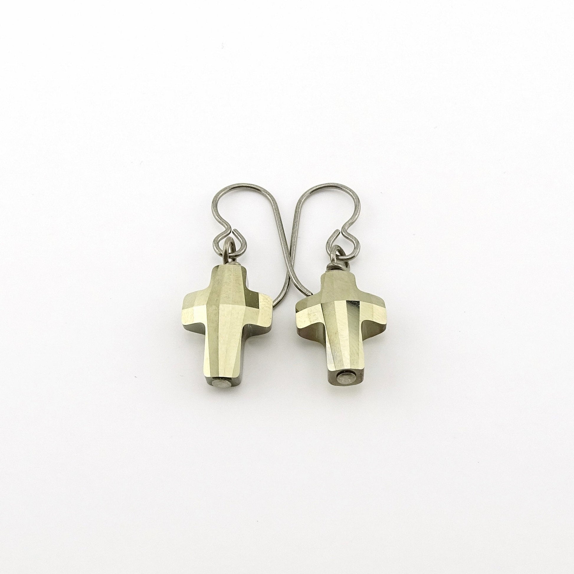 Metallic Gold Cross Nickel Free Earrings, Gold Swarovski Crystal Cross Niobium Earrings for Sensitive Ears, Hypoallergenic Titanium Earrings