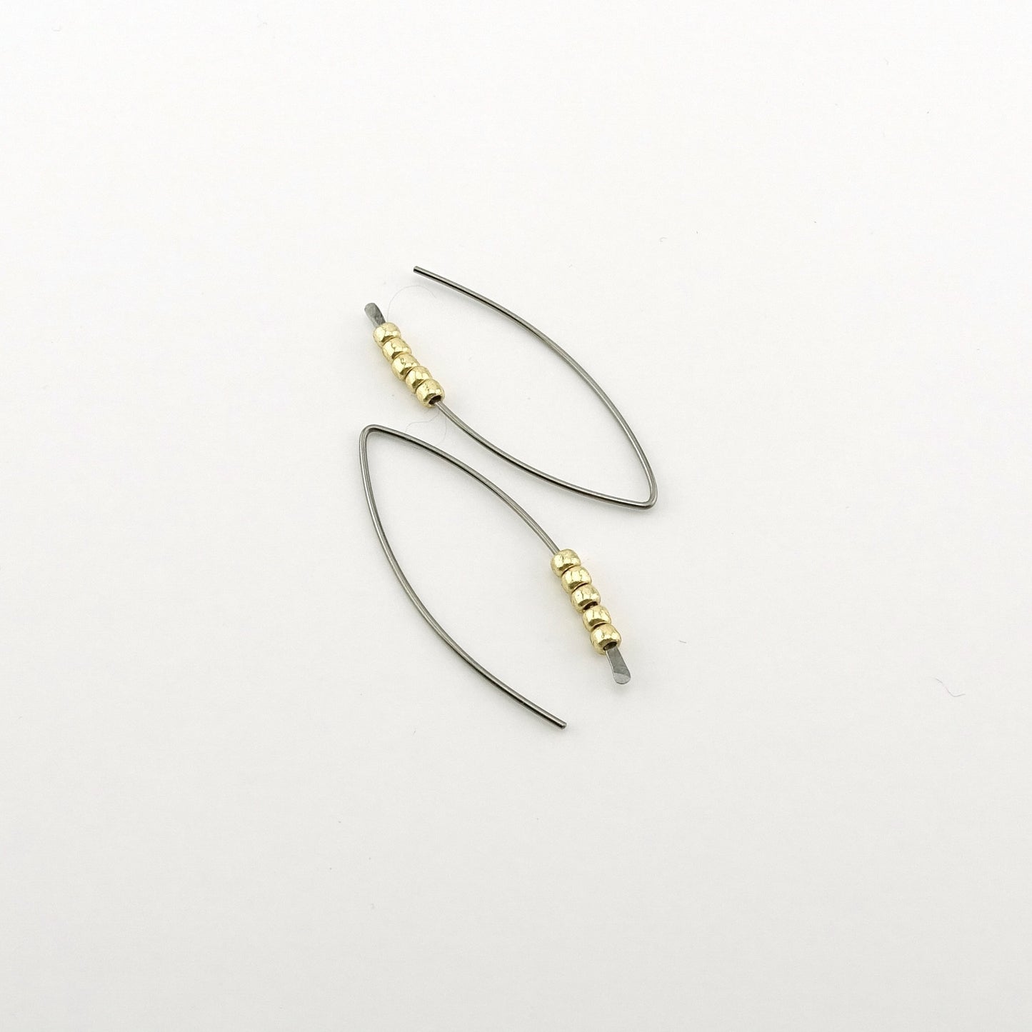 Gold Beaded Niobium Wishbone Threader Earrings, Nickel Free Tiny Gold Beads Threaders, Hypoallergenic Sliders for Sensitive Ears