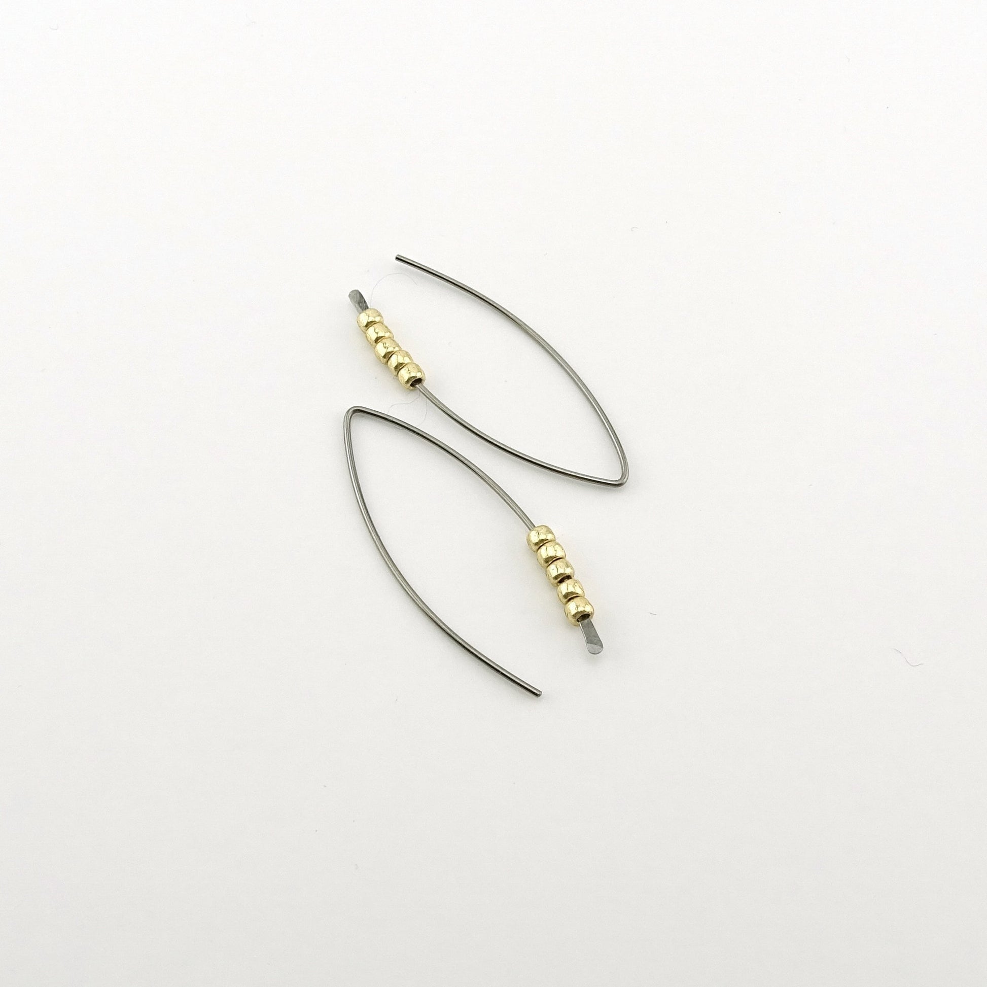 Gold Beaded Niobium Wishbone Threader Earrings, Nickel Free Tiny Gold Beads Threaders, Hypoallergenic Sliders for Sensitive Ears