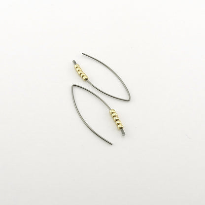 Gold Beaded Niobium Wishbone Threader Earrings, Nickel Free Tiny Gold Beads Threaders, Hypoallergenic Sliders for Sensitive Ears