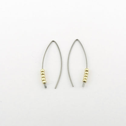 Gold Beaded Niobium Wishbone Threader Earrings, Nickel Free Tiny Gold Beads Threaders, Hypoallergenic Sliders for Sensitive Ears