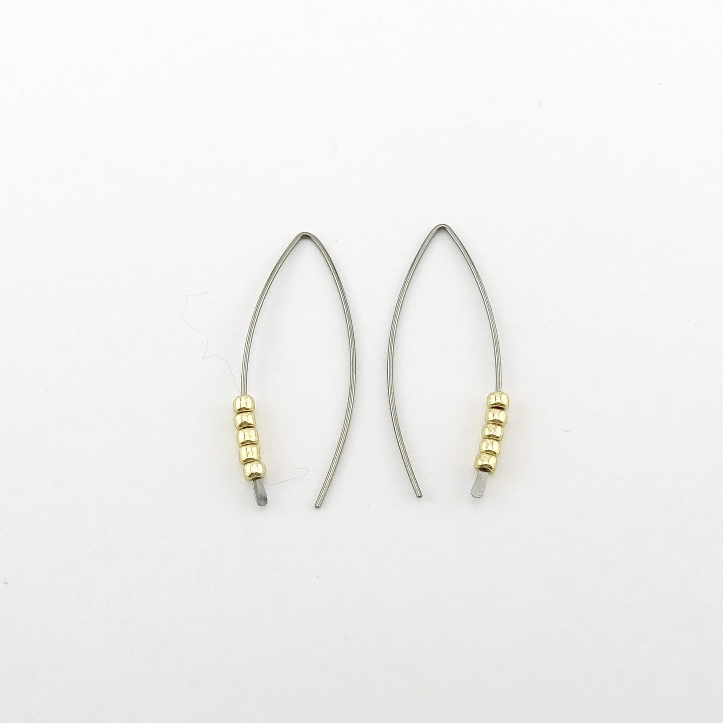 Gold Beaded Niobium Wishbone Threader Earrings, Nickel Free Tiny Gold Beads Threaders, Hypoallergenic Sliders for Sensitive Ears