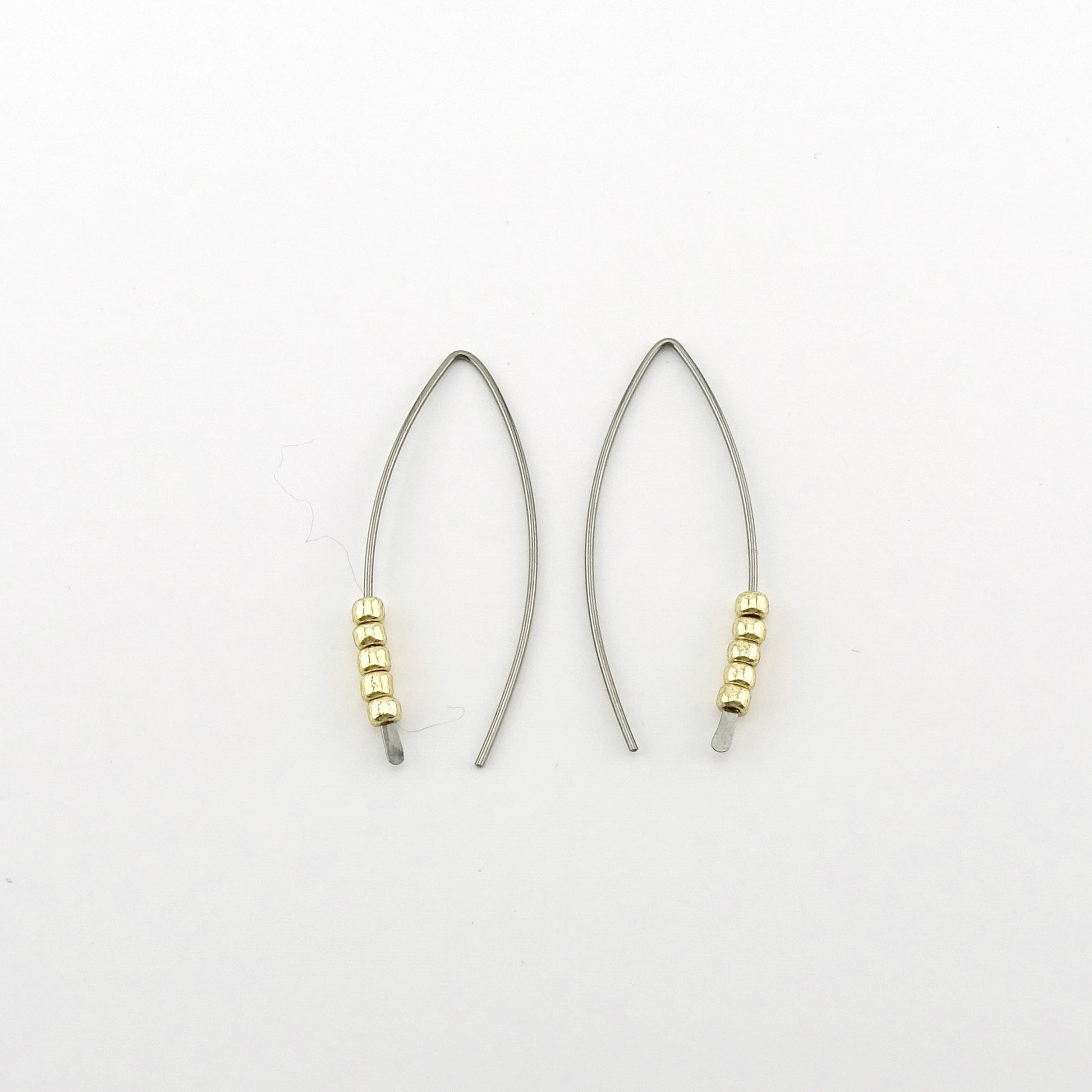 Gold Beaded Niobium Wishbone Threader Earrings, Nickel Free Tiny Gold Beads Threaders, Hypoallergenic Sliders for Sensitive Ears