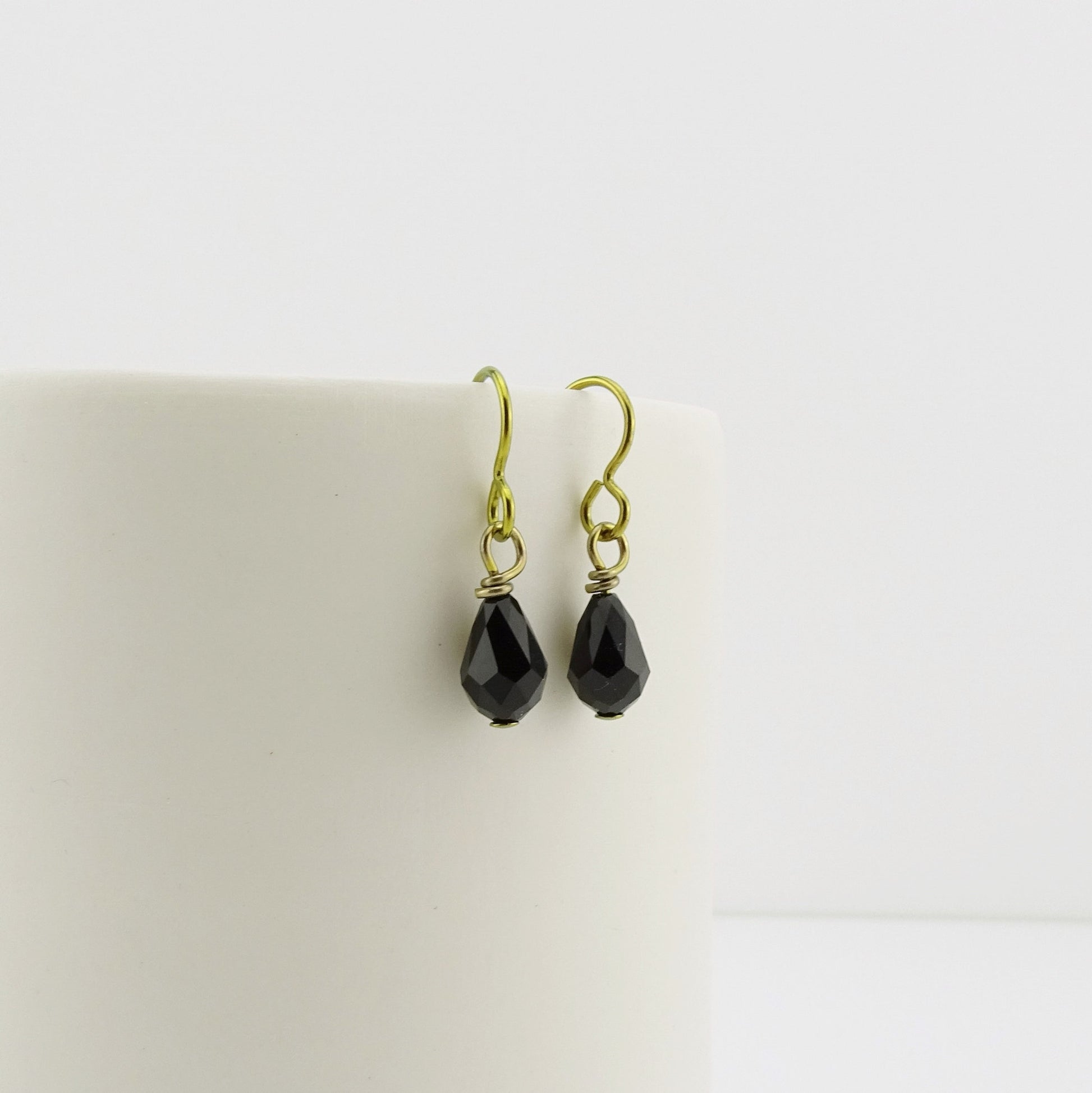 Black Crystal Teardrop, Gold Color Anodized Niobium Earrings, Jet Black Swarovski Crystal Nickel Free Sensitive Earrings, Hypoallergenic
