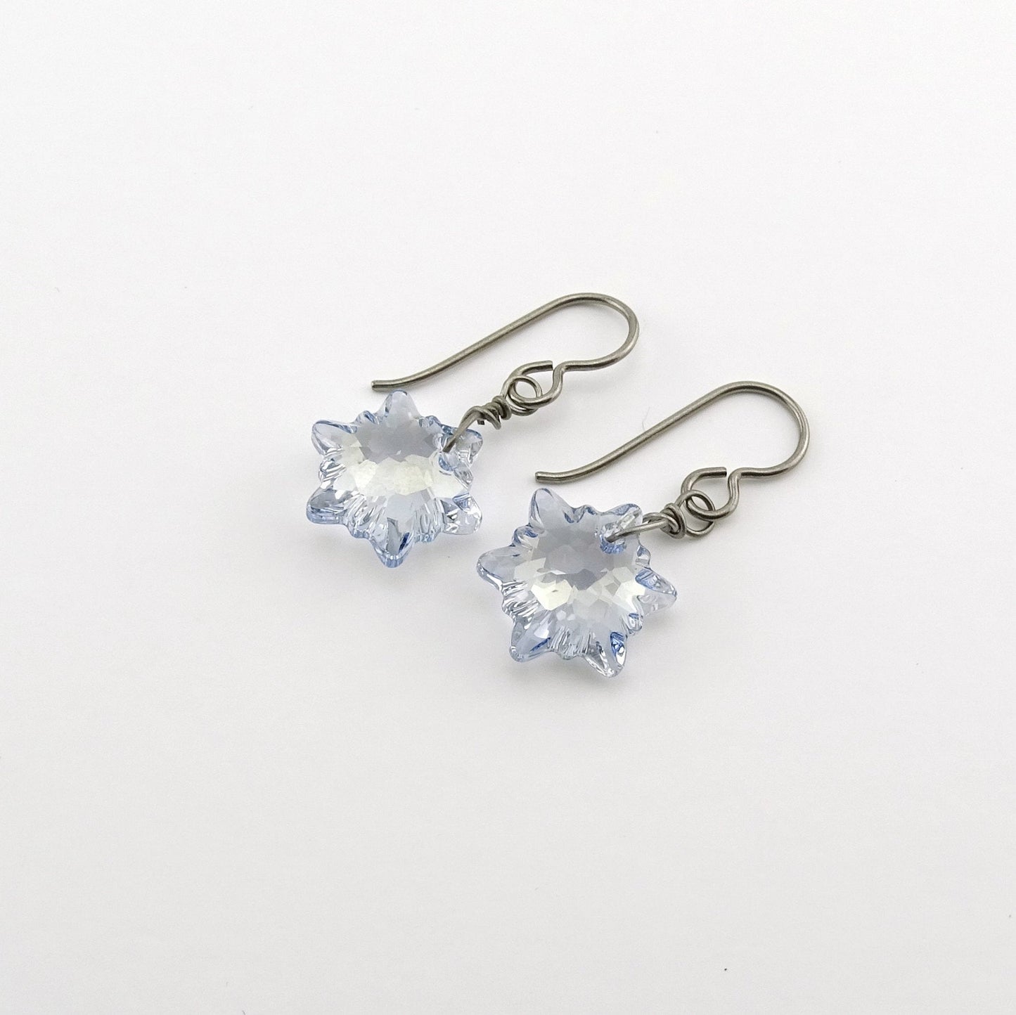 Blue Shade Edelweiss Titanium Earrings, Pale Blue Swarovski Crystal Niobium Earrings, Hypoallergenic Nickel Free Earrings for Sensitive Ears