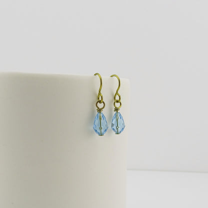 Aquamarine Crystal Gold Niobium Earrings, Aqua Blue Swarovski Crystal Drop Nickel Free Earrings, Hypoallergenic Earrings for Sensitive Ears