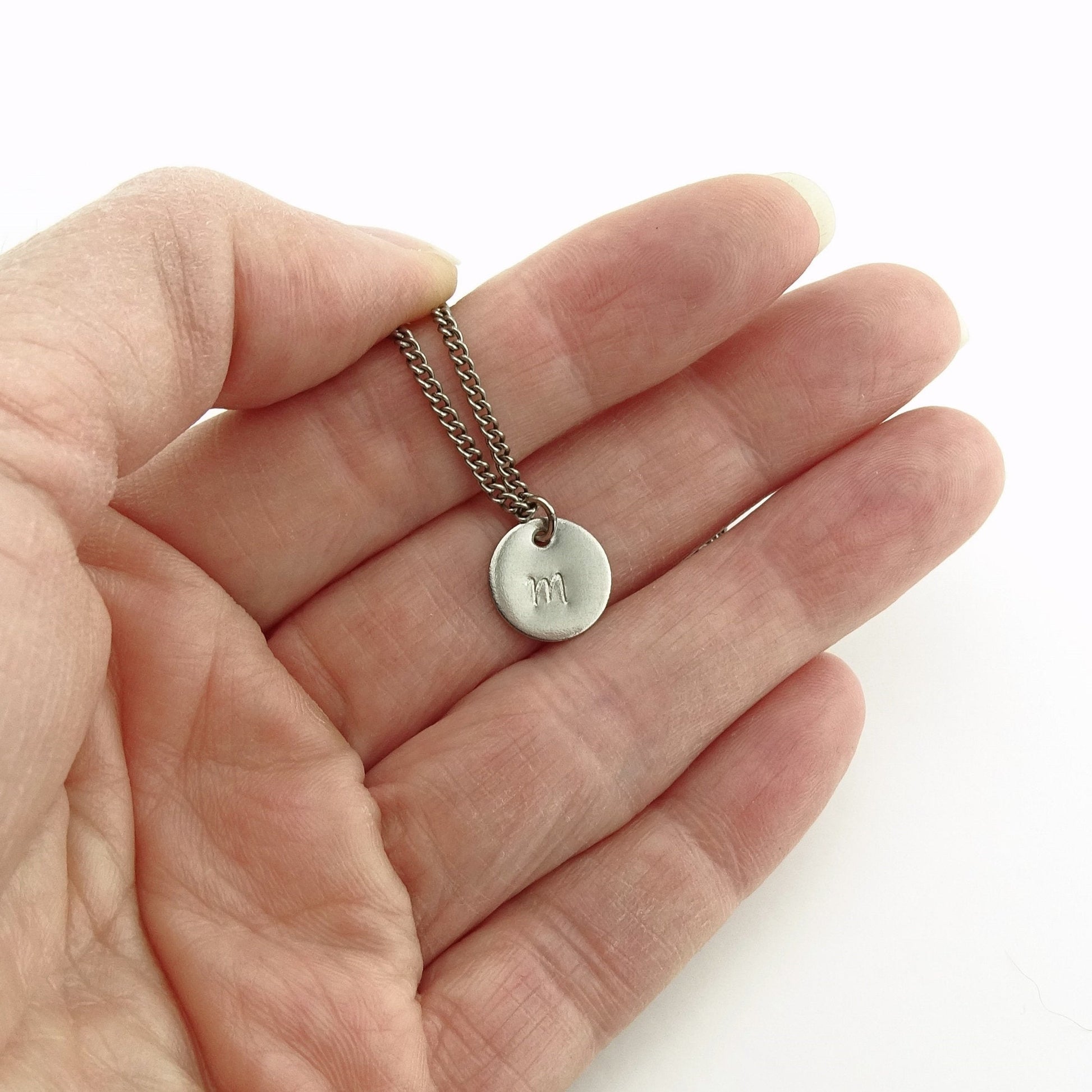 Personalized Disc Titanium Necklace, Nickel Free Titanium Stamped Disk Necklace, Hypoallergenic Titanium Letter Necklace for Sensitive Skin