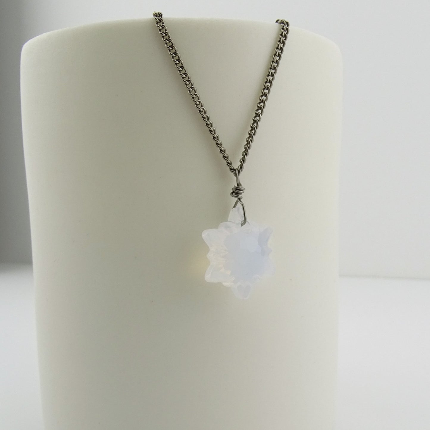 White Opal Edelweiss Titanium Necklace, Swarovski Crystal Nickel Free Necklace, Pure Titanium Chain, Hypoallergenic Niobium, Sensitive Skin