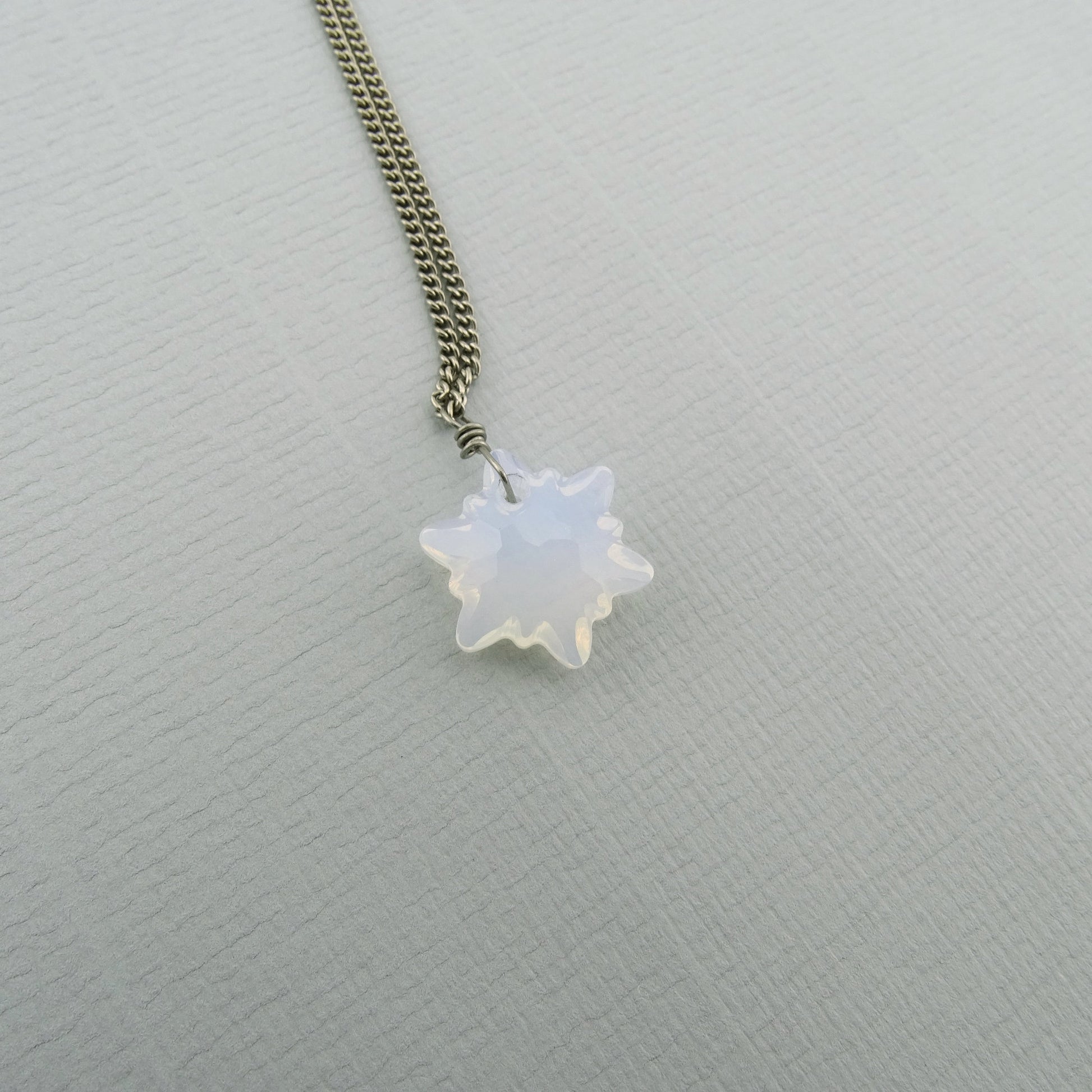 White Opal Edelweiss Titanium Necklace, Swarovski Crystal Nickel Free Necklace, Pure Titanium Chain, Hypoallergenic Niobium, Sensitive Skin