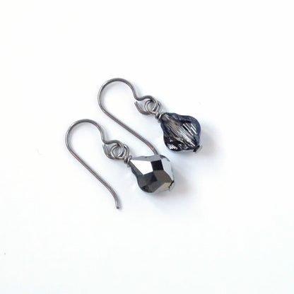 Silver Night Baroque Swarovski Crystal Titanium Earrings, Hypoallergenic Nickel Free Niobium Earrings for Sensitive Ears, Non Allergenic