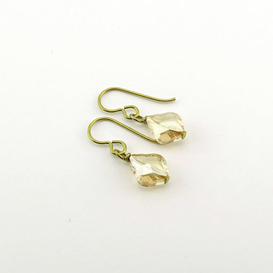 Golden Shadow Baroque Crystal Gold Niobium Earrings, Champagne Swarovski Crystal, Hypoallergenic Nickel Free Earrings for Sensitive Ears