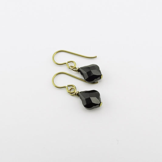 Black Crystal Earrings, Gold Niobium Earrings for Sensitive Ears, Jet Black Baroque Swarovski Crystal, Hypoallergenic Nickel Free Earrings