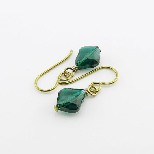 Emerald Green Baroque Crystal Gold Niobium Earrings, Swarovski Crystal, Hypoallergenic Nickel Free Earrings for Sensitive Ears