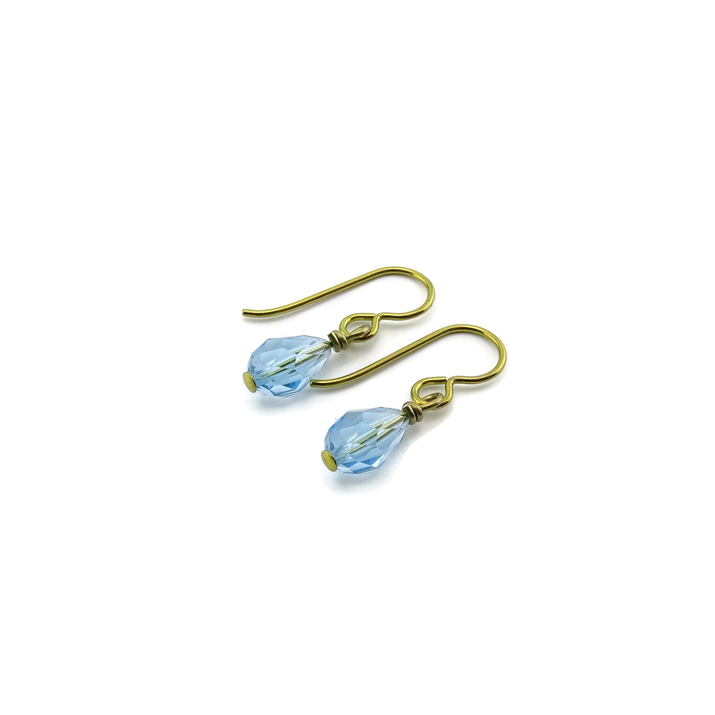 Aquamarine Crystal Gold Niobium Earrings, Aqua Blue Swarovski Crystal Drop Nickel Free Earrings, Hypoallergenic Earrings for Sensitive Ears