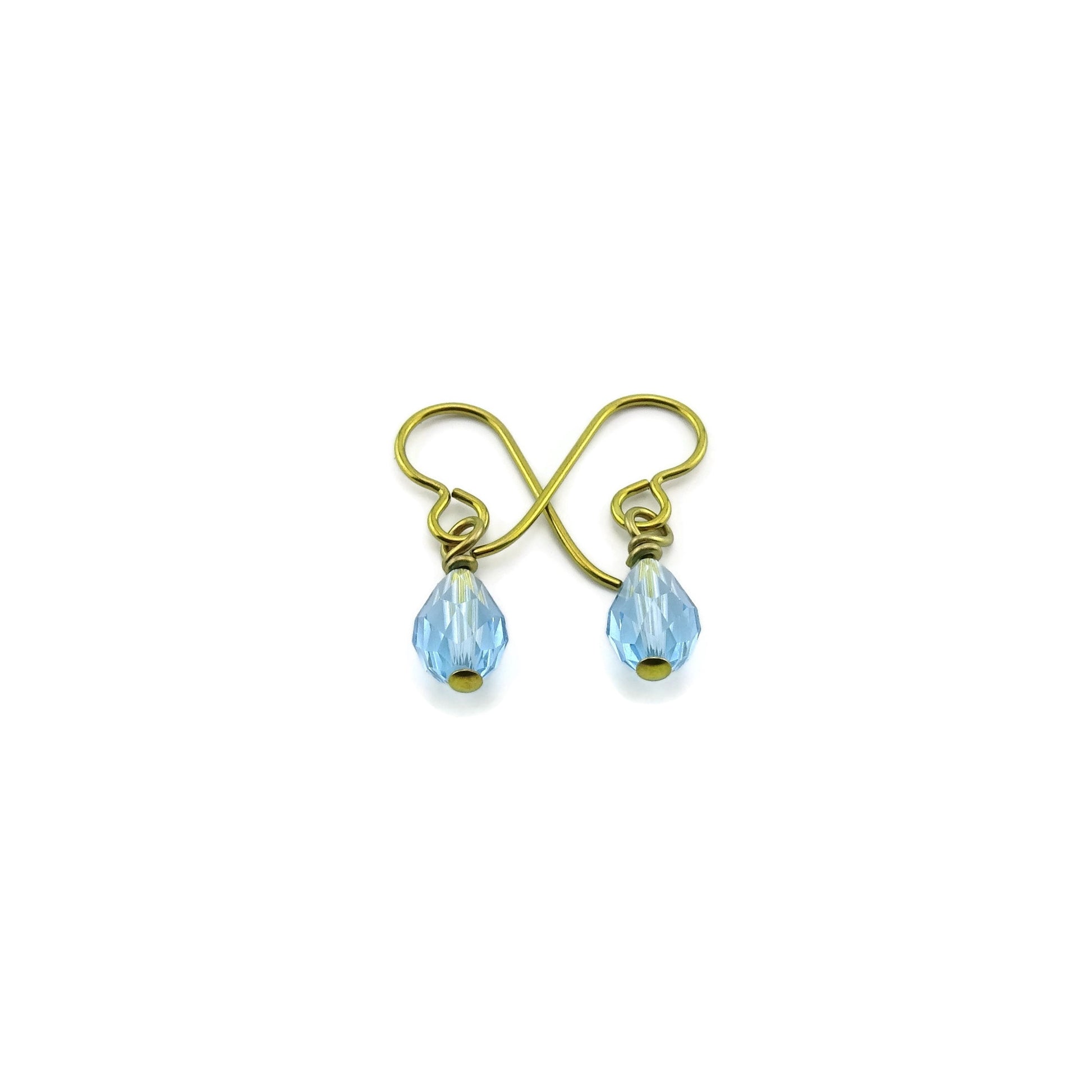 Aquamarine Crystal Gold Niobium Earrings, Aqua Blue Swarovski Crystal Drop Nickel Free Earrings, Hypoallergenic Earrings for Sensitive Ears