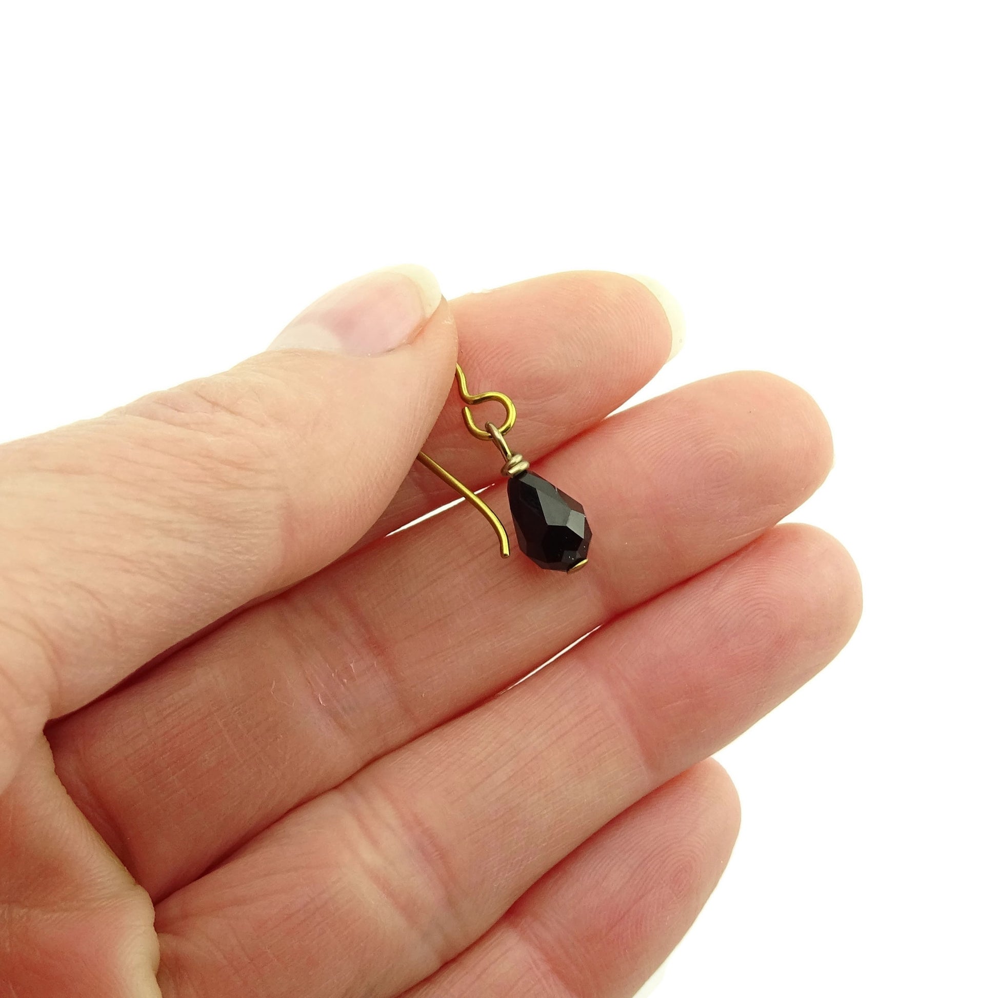 Black Crystal Teardrop, Gold Color Anodized Niobium Earrings, Jet Black Swarovski Crystal Nickel Free Sensitive Earrings, Hypoallergenic