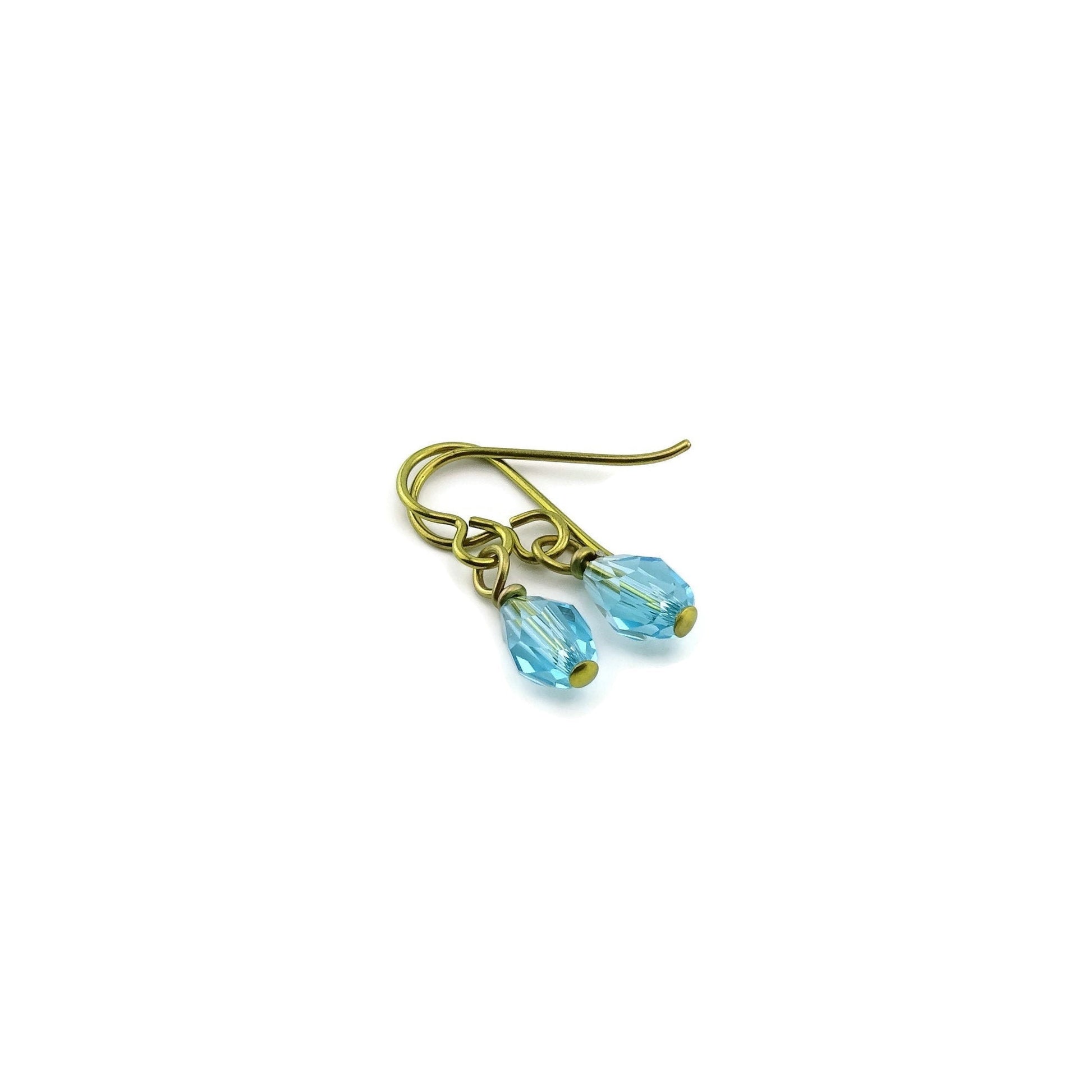 Light Turquoise Crystal Teardrop Gold Niobium Earrings, Aqua Blue Swarovski Drop Earrings for Sensitive Ears, Nickel Free Hypoallergenic