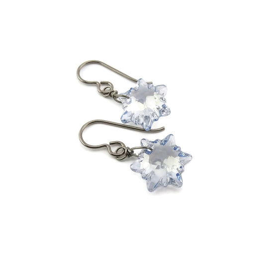 Blue Shade Edelweiss Titanium Earrings, Pale Blue Swarovski Crystal Niobium Earrings, Hypoallergenic Nickel Free Earrings for Sensitive Ears