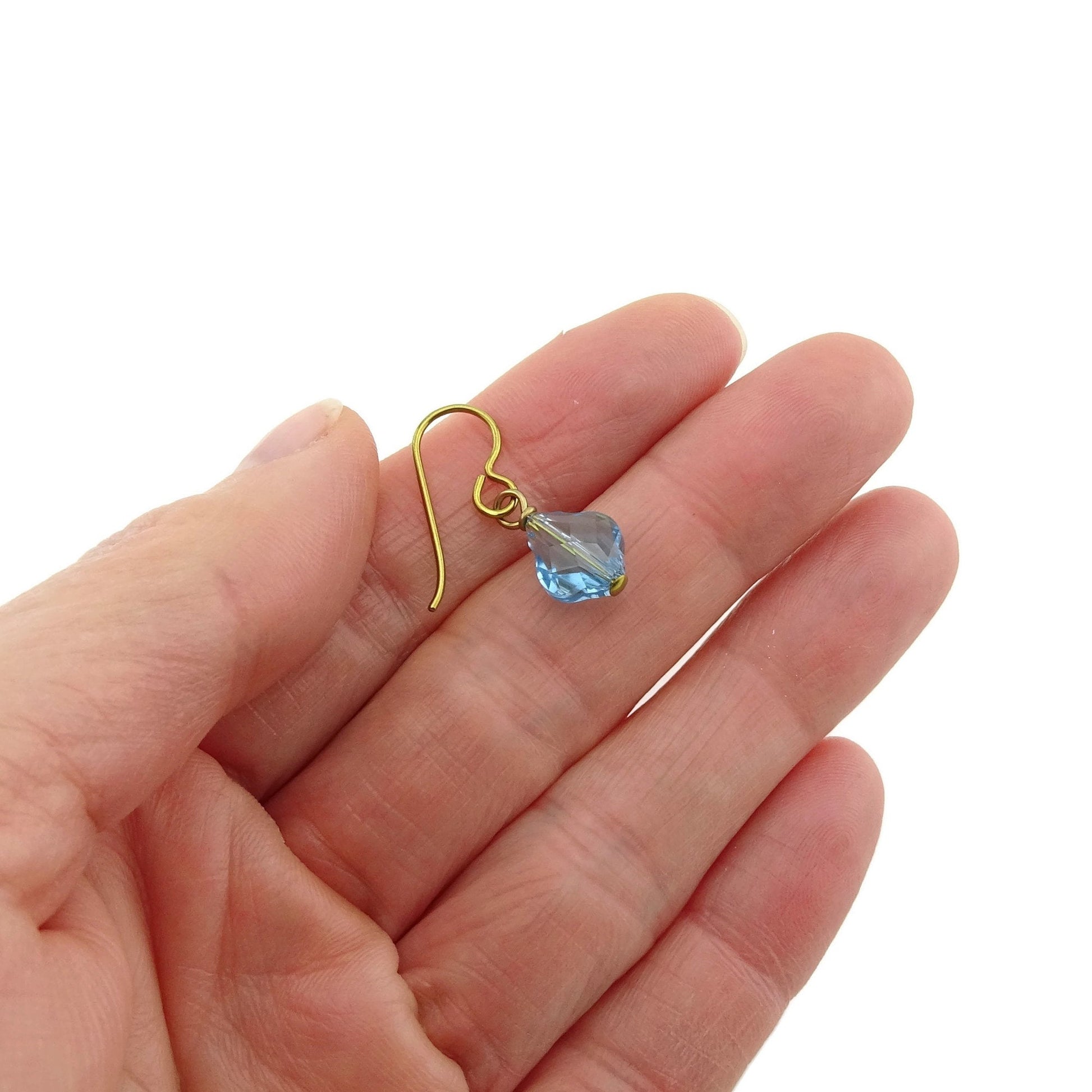 Aquamarine Crystal Earrings, Gold Niobium Earrings for Sensitive Ears, Light Blue Baroque Swarovski Crystal, Hypoallergenic and Nickel Free