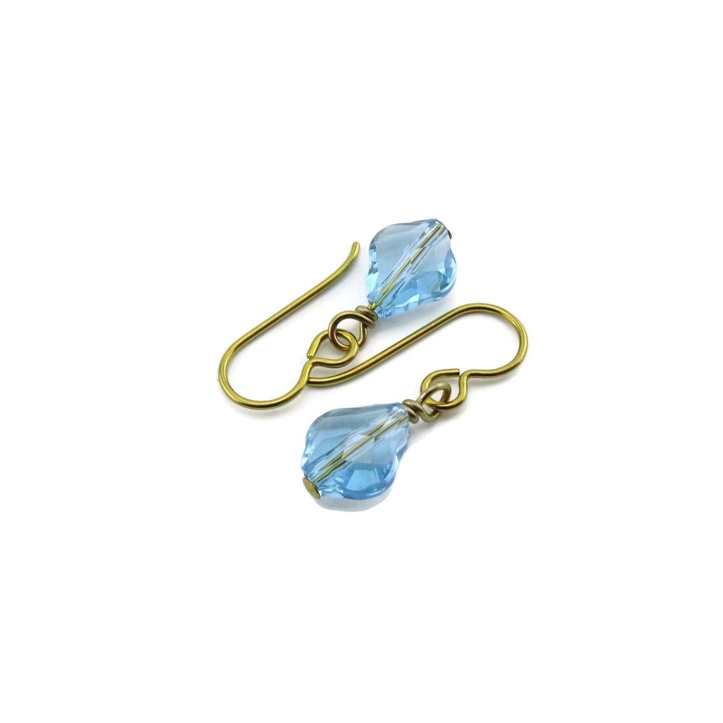 Aquamarine Crystal Earrings, Gold Niobium Earrings for Sensitive Ears, Light Blue Baroque Swarovski Crystal, Hypoallergenic and Nickel Free
