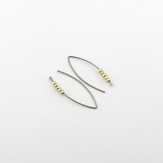 Gold Beaded Niobium Wishbone Threader Earrings, Nickel Free Tiny Gold Beads Threaders, Hypoallergenic Sliders for Sensitive Ears