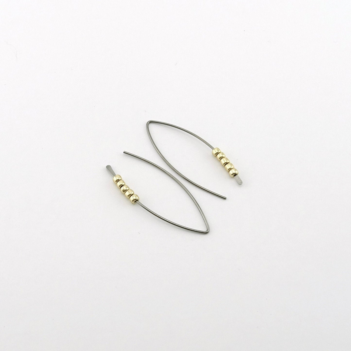 Gold Beaded Niobium Wishbone Threader Earrings, Nickel Free Tiny Gold Beads Threaders, Hypoallergenic Sliders for Sensitive Ears