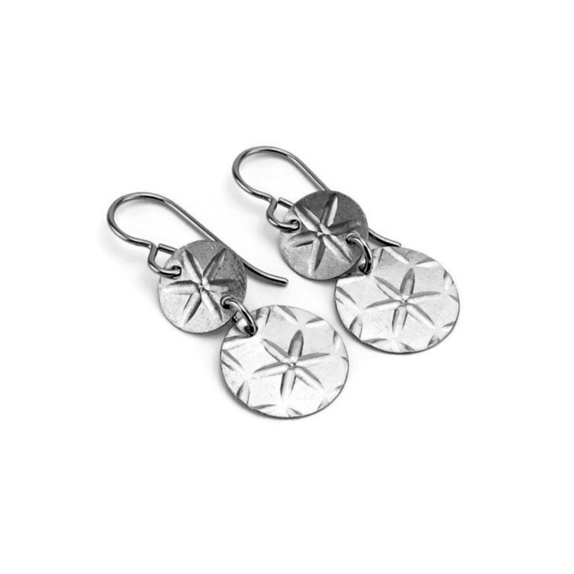 Titanium Earrings Double Disc Earrings, Star Patterned Discs Niobium Earrings, Hypoallergenic Nickel Free Disk Earrings for Sensitive Ears