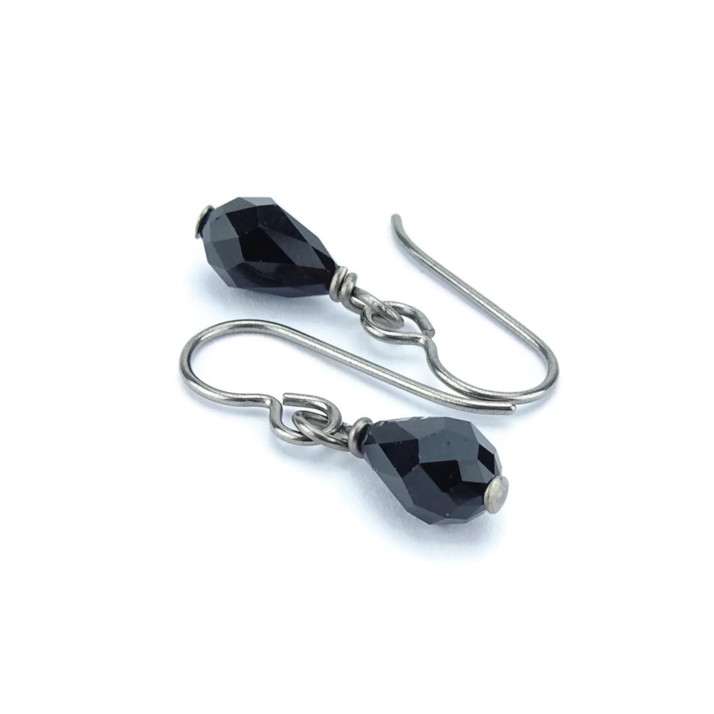 Black Teardrop Niobium Earrings, Jet Black Swarovski Crystal Drop Earrings, Hypoallergenic Nickel Free Titanium Earrings for Sensitive Ears