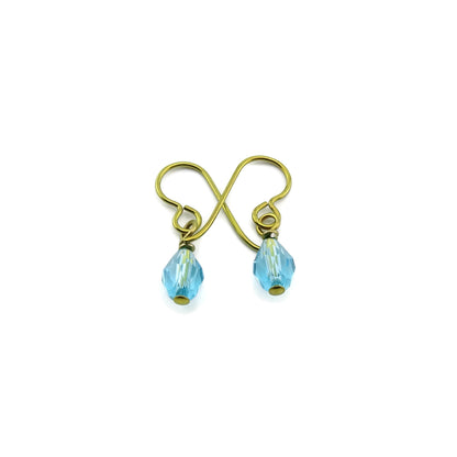 Light Turquoise Crystal Teardrop Gold Niobium Earrings, Aqua Blue Swarovski Drop Earrings for Sensitive Ears, Nickel Free Hypoallergenic