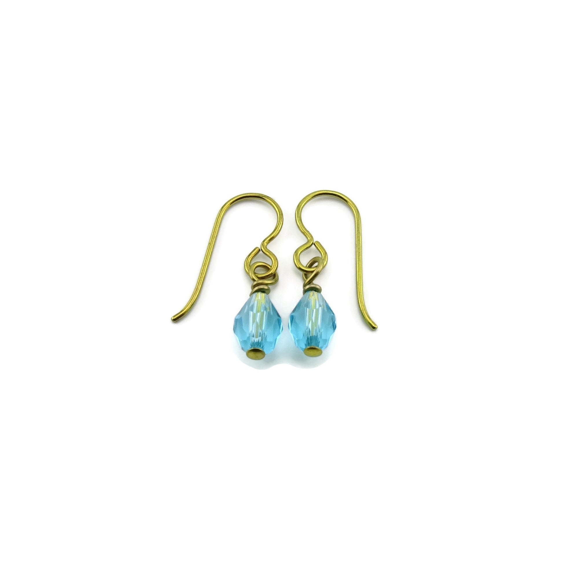 Light Turquoise Crystal Teardrop Gold Niobium Earrings, Aqua Blue Swarovski Drop Earrings for Sensitive Ears, Nickel Free Hypoallergenic