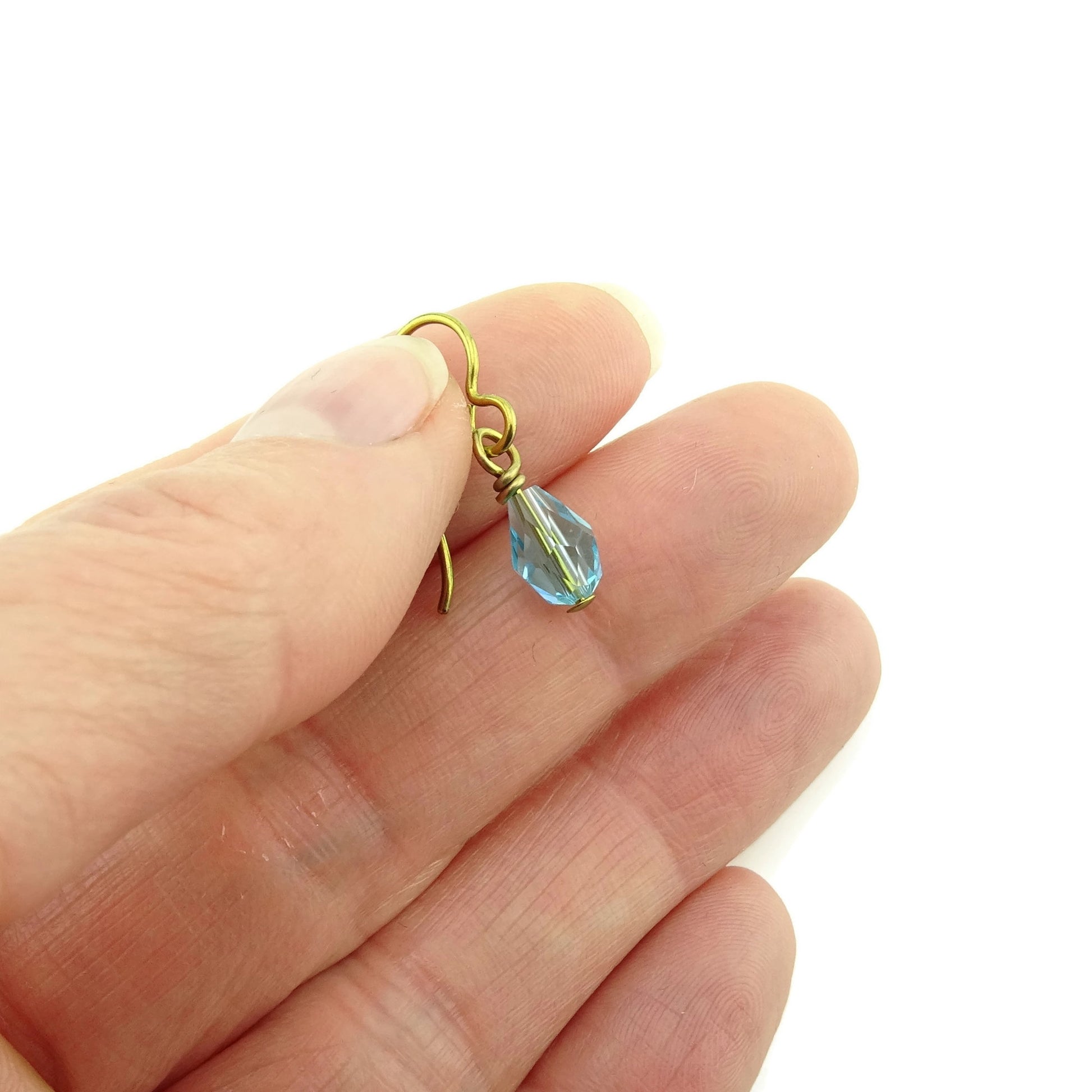 Light Turquoise Crystal Teardrop Gold Niobium Earrings, Aqua Blue Swarovski Drop Earrings for Sensitive Ears, Nickel Free Hypoallergenic