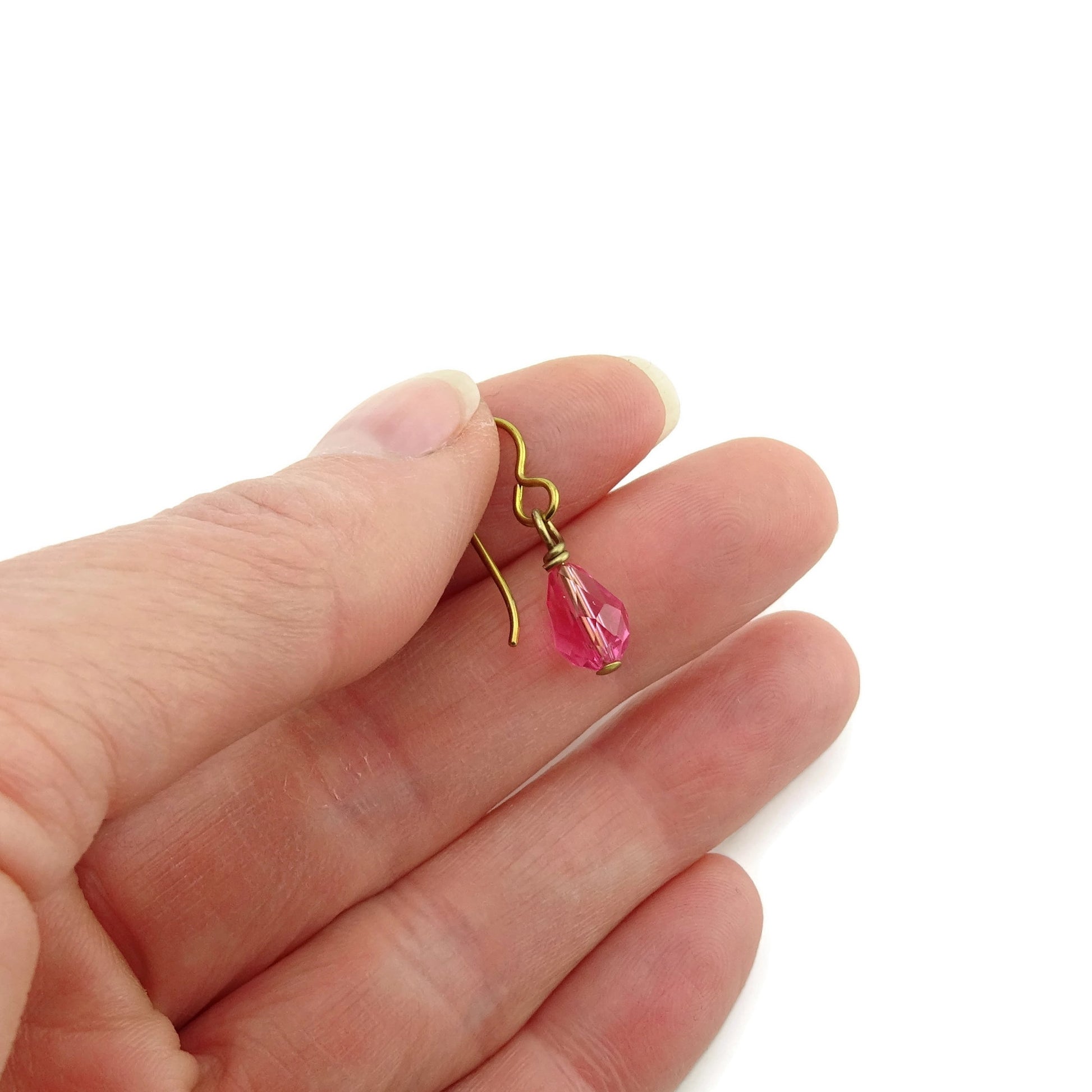 Pink Crystal Drop Gold Niobium Earrings, Rose Swarovski Crystal Teardrop Earrings, Hypoallergenic Earrings, Non Allergic Nickel Free Jewelry