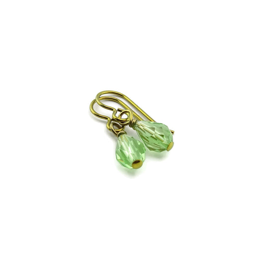 Peridot Teardrop Gold Niobium Earring, Green Crystal Swarovski Drop, Hypoallergenic Earrings for Sensitive Ears, Nickel Free Jewelry